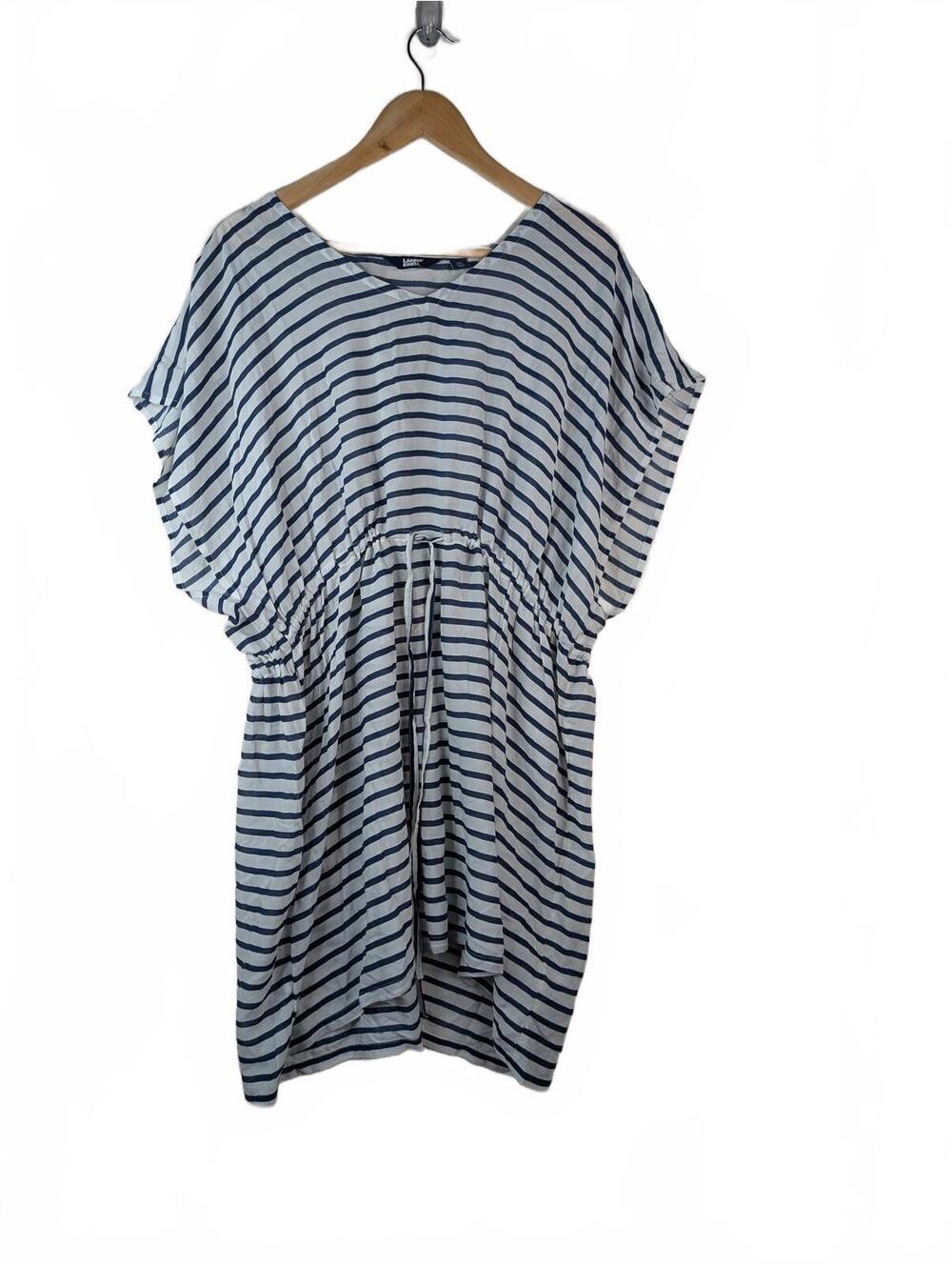 Lands' End Striped Swim Cover-Up Dress with Drawstring‎ Waist, Size Medium
